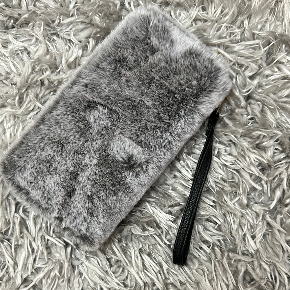 Gray Faux Fur Wristlet